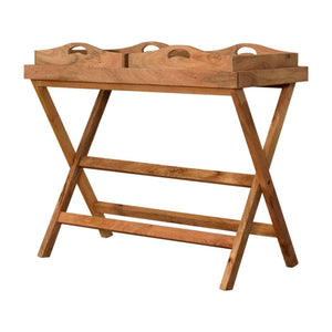 Prima Double Butler Tray Table | Solid Mango Wood | Oak Finish | 2 Removable Trays