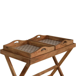 Prima Double Butler Tray Table | Solid Mango Wood | Oak Finish | 2 Removable Trays