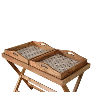 Prima Double Butler Tray Table | Solid Mango Wood | Oak Finish | 2 Removable Trays