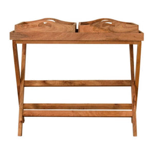 Prima Double Butler Tray Table | Solid Mango Wood | Oak Finish | 2 Removable Trays