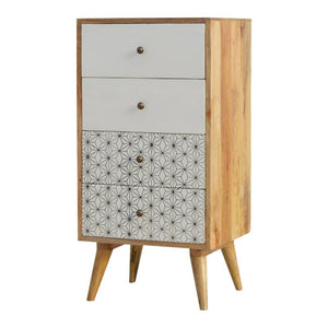 Prima Geometric Mango Wood Tallboy | 4 Drawers | Nordic Legs