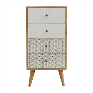 Prima Geometric Mango Wood Tallboy | 4 Drawers | Nordic Legs
