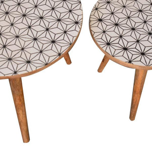 Prima Nesting Stool Set | Solid Mango Wood | Oak Finish | Round Side Tables Set of 2