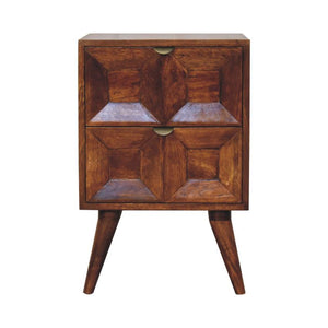 Quad Bedside Table | Solid Mango Wood | Geometric Bedroom Storage