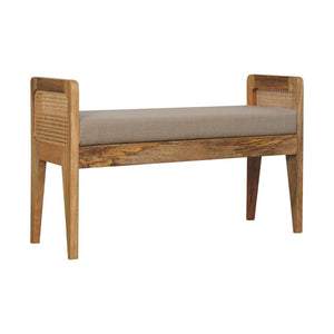 Rattan Bench | Mud Linen Upholstery | Natural Textured Seating