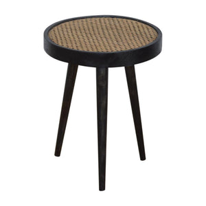 Rattan End Table | Solid Mango Wood | Carbon Black Finish | Woven Accent Furniture