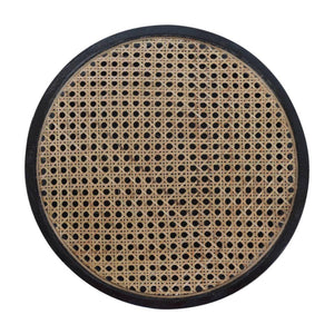 Rattan End Table | Solid Mango Wood | Carbon Black Finish | Woven Accent Furniture