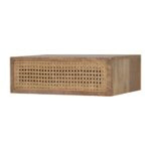 Rattan Wall-Mounted Bedside Table | Solid Mango Wood | Woven Storage Design
