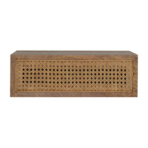 Rattan Wall-Mounted Bedside Table | Solid Mango Wood | Woven Storage Design