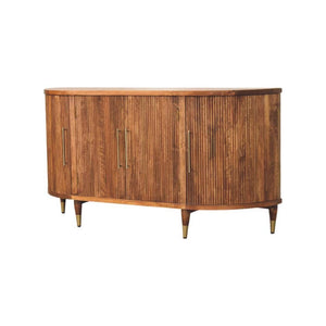 Ravello Curved Sideboard | Solid Mango Wood | Amber Oak Finish | 4 Door Storage Cabinet