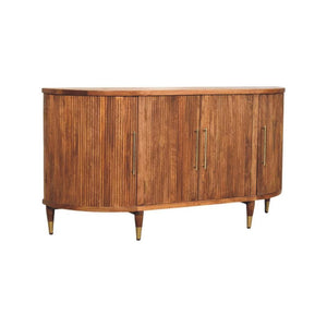Ravello Curved Sideboard | Solid Mango Wood | Amber Oak Finish | 4 Door Storage Cabinet