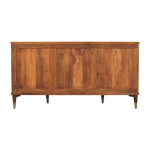 Ravello Curved Sideboard | Solid Mango Wood | Amber Oak Finish | 4 Door Storage Cabinet
