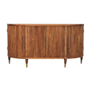 Ravello Curved Sideboard | Solid Mango Wood | Amber Oak Finish | 4 Door Storage Cabinet
