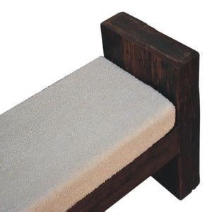 Reclaimed Bouclé Bench | Reclaimed Teak, Oak & Pine | Cream Bouclé Seat | Rustic Accent Seating