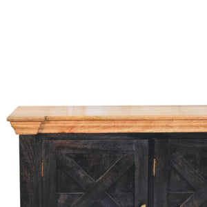 Regal Rustic Sideboard | Solid Mango Wood | Ash Black & Oak Finish | 3 Door Storage Cabinet