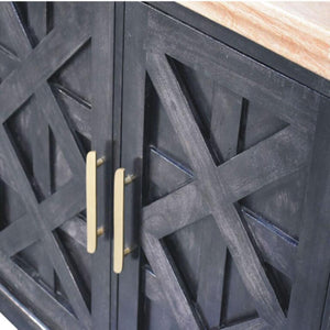 Regal Rustic Sideboard | Solid Mango Wood | Ash Black & Oak Finish | 3 Door Storage Cabinet
