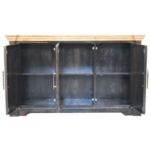 Regal Rustic Sideboard | Solid Mango Wood | Ash Black & Oak Finish | 3 Door Storage Cabinet