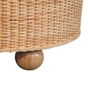 Regency Round Woven Coffee Table | Solid Mango Wood | Ball Feet | Textured Centre Table