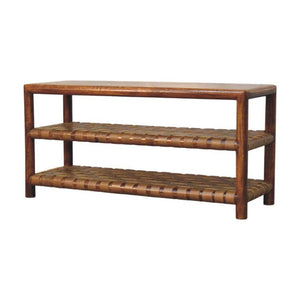 Regency Woven Shoe Rack | Solid Mango Wood | Chestnut Finish | 2 Slots