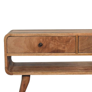 Reverse Curve Oak-Inspired Media Unit | Solid Mango Wood | Reverse Curved Profile