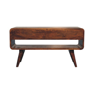 Reverse Curved Chestnut Media Unit | Solid Mango Wood | Reverse Curved Profile