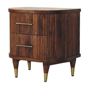 Ribbed Bedside Table | Brass Handles | Textured Storage Design