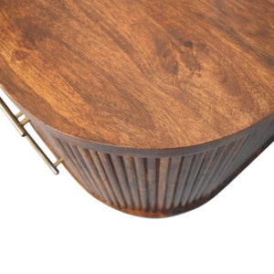 Ribbed Bedside Table | Brass Handles | Textured Storage Design