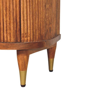 Ribbed Bedside Table with Brass Accents | Textured Wooden Nightstand