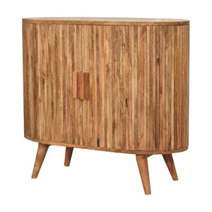 Ribbed Curve Storage Cabinet | Solid Mango Wood | Natural Finish | 2 Door Accent Cabinet