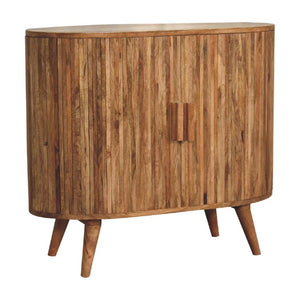 Ribbed Curve Storage Cabinet | Solid Mango Wood | Natural Finish | 2 Door Accent Cabinet