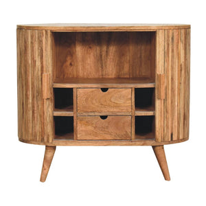 Ribbed Curve Storage Cabinet | Solid Mango Wood | Natural Finish | 2 Door Accent Cabinet