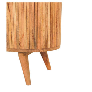 Ribbed Curve Storage Cabinet | Solid Mango Wood | Natural Finish | 2 Door Accent Cabinet
