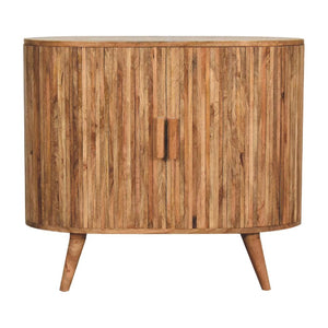 Ribbed Curve Storage Cabinet | Solid Mango Wood | Natural Finish | 2 Door Accent Cabinet
