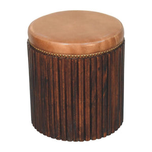 Ribbed Leather Accent Stool | Textured Detail | Contemporary Statement Seating