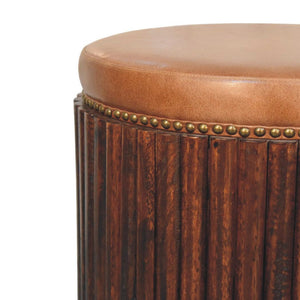 Ribbed Leather Accent Stool | Textured Detail | Contemporary Statement Seating