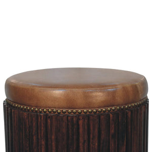 Ribbed Leather Accent Stool | Textured Detail | Contemporary Statement Seating
