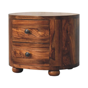 Round Bedside Table | Honey Finish | Bun Feet | Compact Nightstand