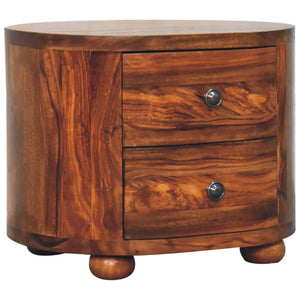 Round Bedside Table | Honey Finish | Bun Feet | Compact Nightstand