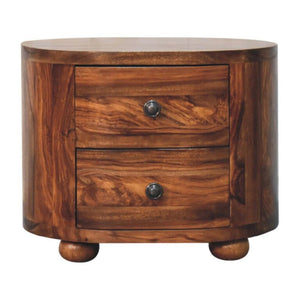 Round Bedside Table | Honey Finish | Bun Feet | Compact Nightstand