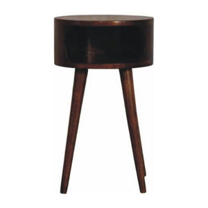 Round Chestnut Bedside Table | Solid Mango Wood | Open Shelf | Curved Nightstand