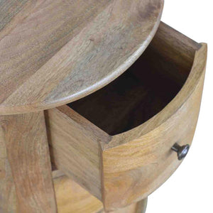 Round Drum Bedside Table | Solid Mango Wood | Oak Finish | 3 Drawer Nightstand