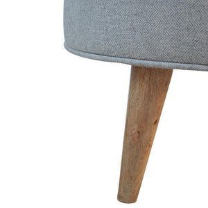 Round Grey Wool Tweed Footstool | Scandinavian Mango Wood Legs