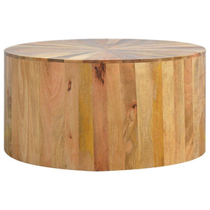 Round Mango Wood Coffee Table | Oak Finish | Smooth Edge | 90cm