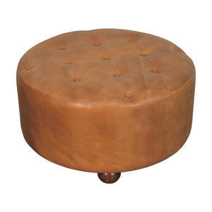 Round Storage Ottoman | Brown Buffalo Leather | Hidden Storage