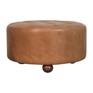 Round Storage Ottoman | Brown Buffalo Leather | Hidden Storage