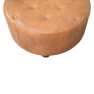 Round Storage Ottoman | Brown Buffalo Leather | Hidden Storage