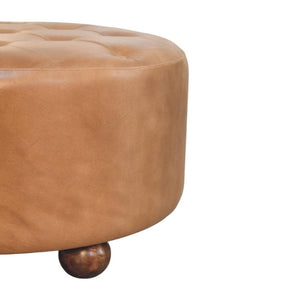 Round Storage Ottoman | Brown Buffalo Leather | Hidden Storage