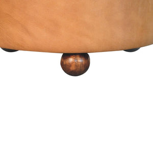 Round Storage Ottoman | Brown Buffalo Leather | Hidden Storage