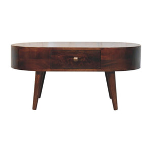 Rounded Coffee Table | Solid Mango Wood | California Walnut Finish