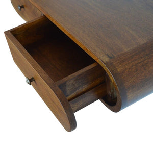 Rounded Floating Console Table | Solid Mango Wood | Chestnut Finish